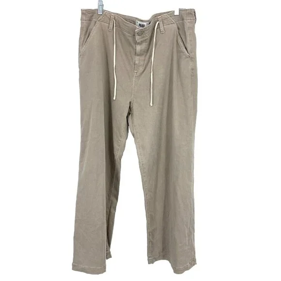 Paige Women 34 Carly Wide Leg Pant Khaki Ankle Moss Taupe Tie Waist High Waist - Picture 2 of 12
